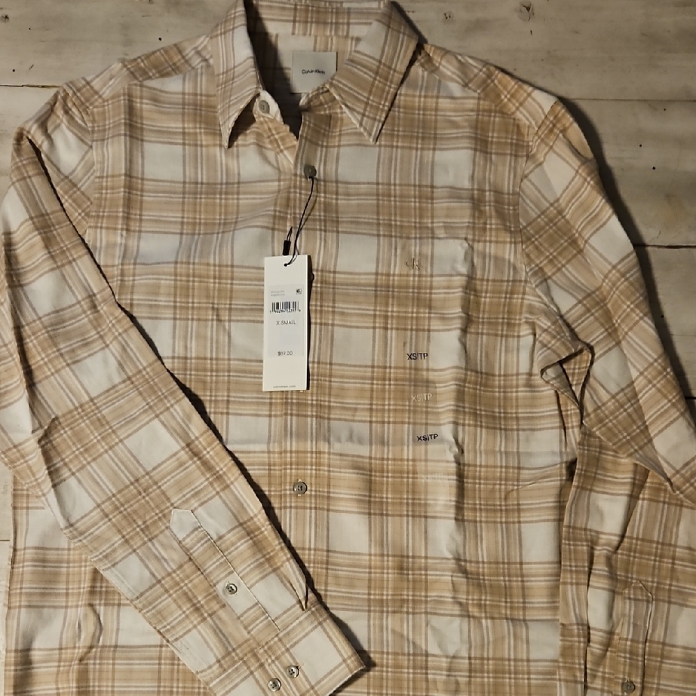 Calvin Klein Jeans Men's Tan Plaid Button-Down Shirt